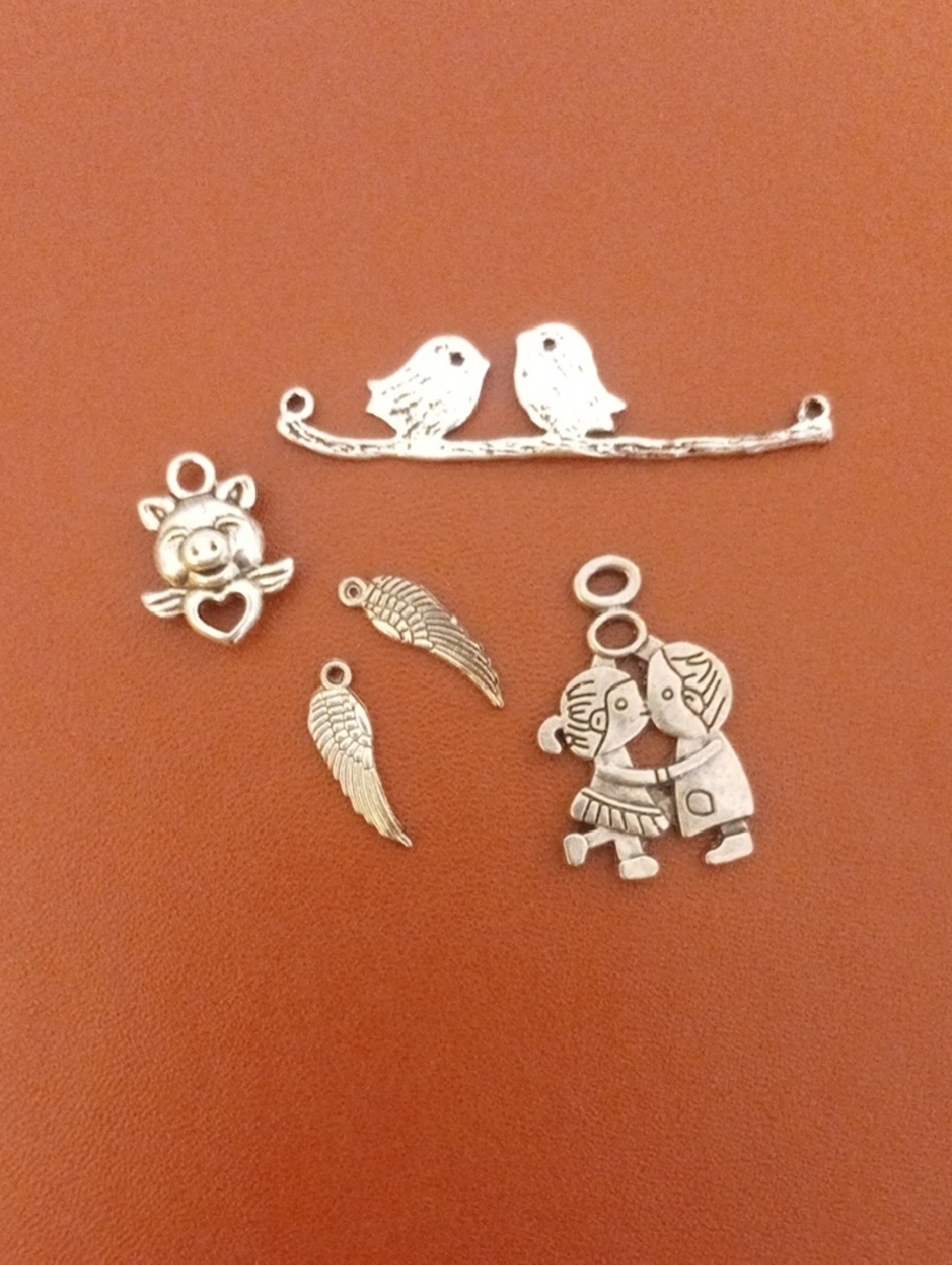 Silver Tone Charm Lot - Birds, Wings & Couple